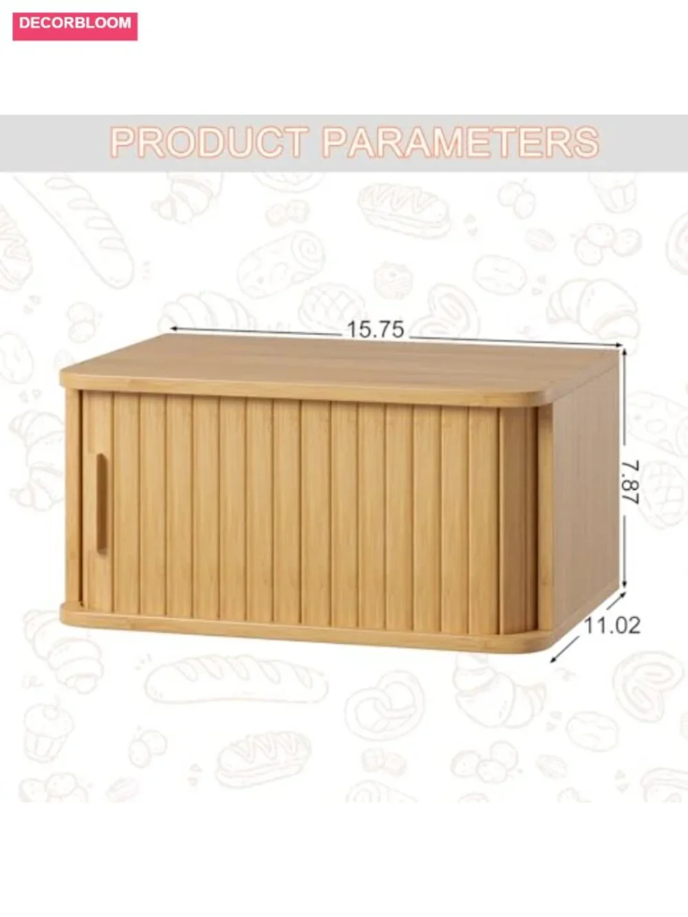 Roll Top Bamboo Bread Box Large Capacity Kitchen Counter Storage